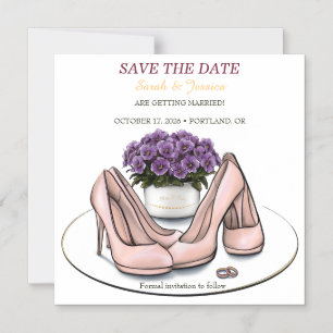 Convite Flores Violetas Elegantes Casamento Lésbico Save t