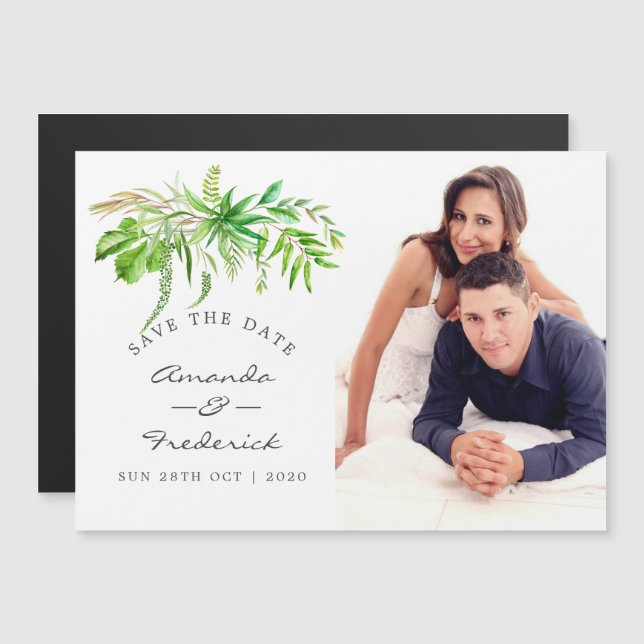 Convite Floresta em Aquarela Casamento Verde Save the Date (Frente/Verso)