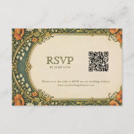 Convite Floresta Encantada Art Nouveau com QR Code