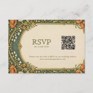 Convite Floresta Encantada Art Nouveau com QR Code