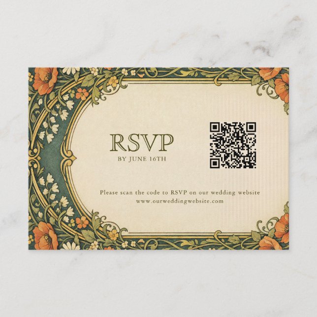 Convite Floresta Encantada Art Nouveau com QR Code (Frente)
