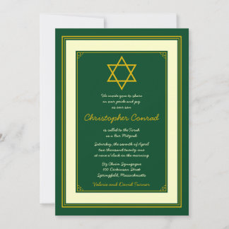 Convite Florestal Verde e Bar Dourado Mitzvah