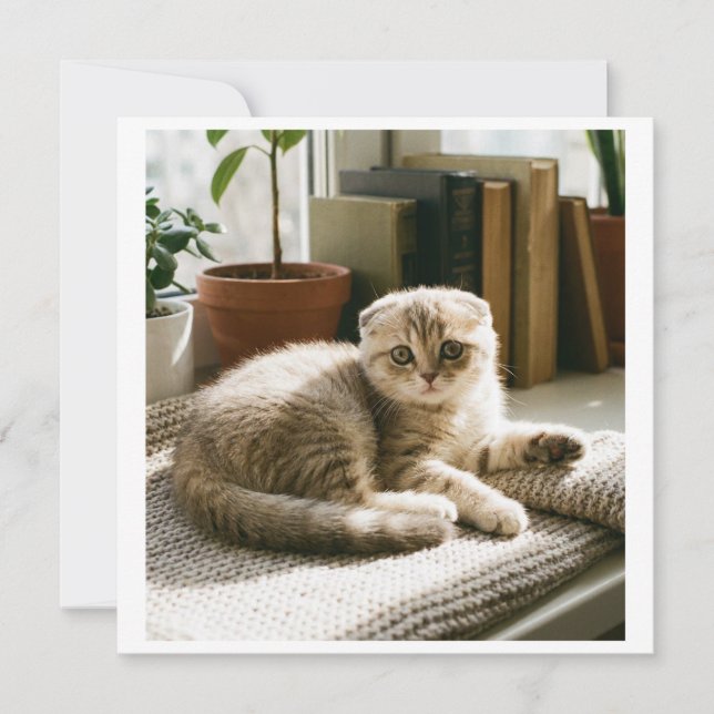Convite Fofo de Gato Scottish Fold para Amante de  (Frente)