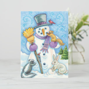 Convite Fofo de Natal com Boneco de Neve e Animais