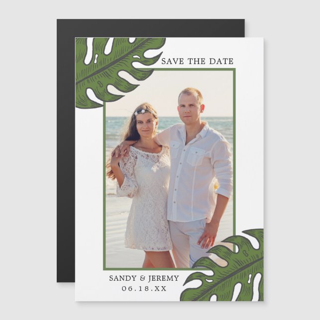 Convite Folhas de Palmeira Tropicais Foto Casamento Salve  (Frente/Verso)