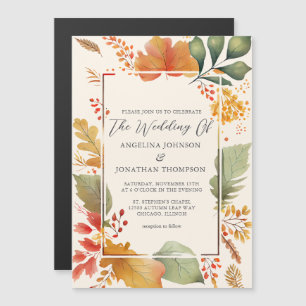Convite Folhas Elegantes de Outono Aquarela Creme Casament