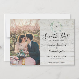 Convite Folhas russas em madeira de celeiro Salvar Data