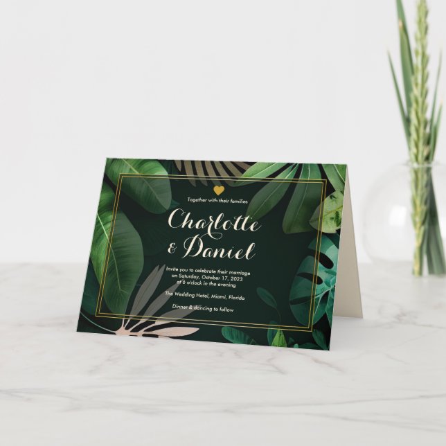 Convite Folhas Temáticas Padrão | Dobrado | Casamento (Frente)