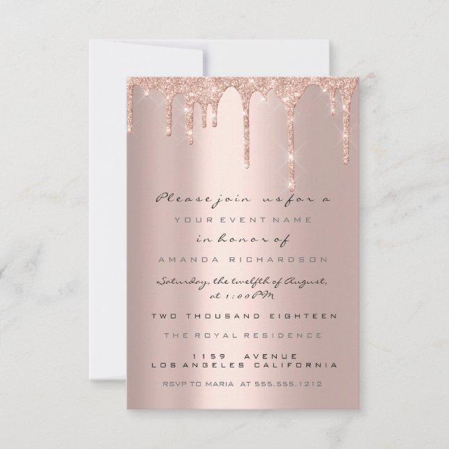 Convite Formal Brilho de Faísca Rosa Dourado (Frente)