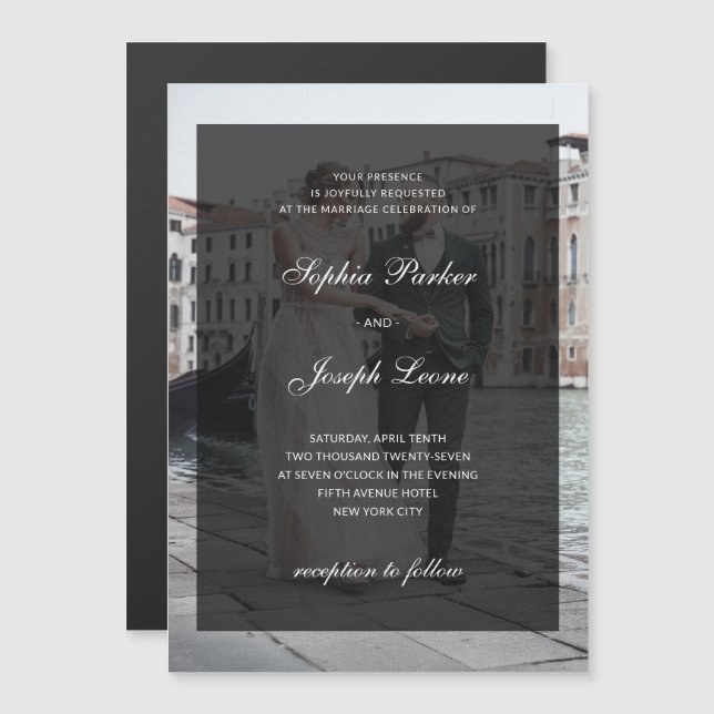 Convite Formal Clássico e Sobreposição Escura | Casamento  (Frente/Verso)