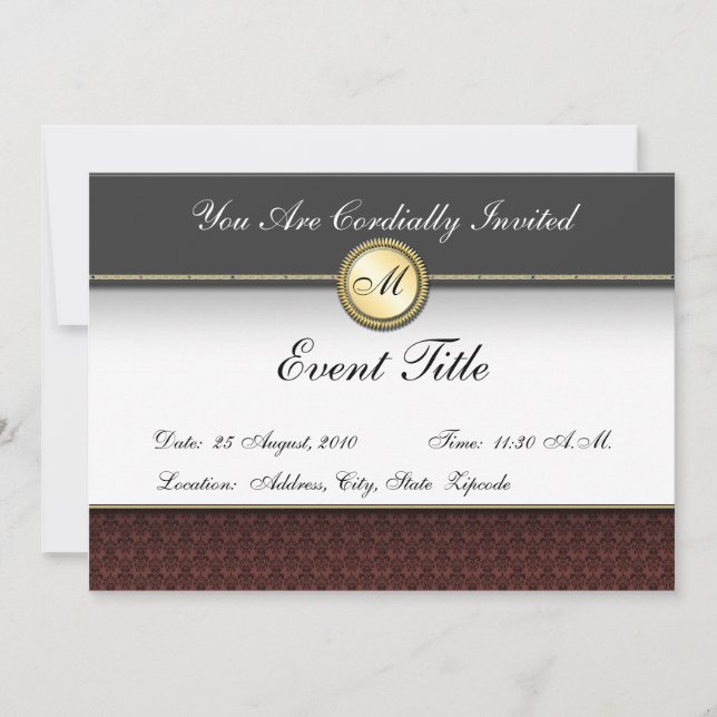 Convite Formal com Monograma Personalizado de Luxo (Frente)