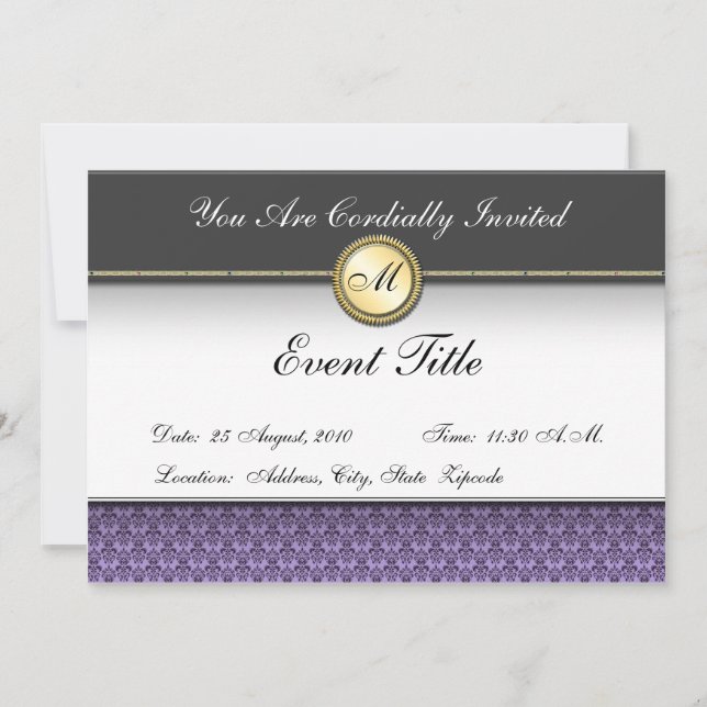 Convite Formal com Monograma Personalizado de Luxo (Frente)