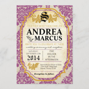 Convite Formal de Casamento de Damask Lace Roxo 5x
