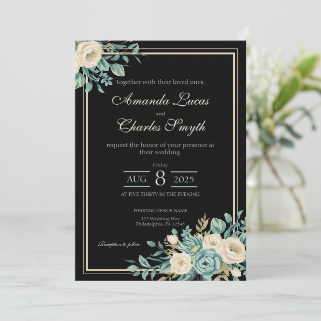 Convite Formal De Casamento Floral (Em pé/Frente)