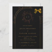 Convite Formal de Luxo Preto com Laço Dourado