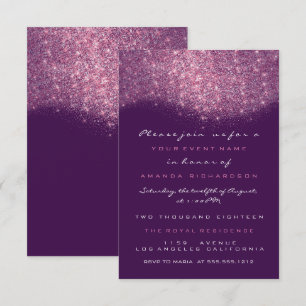 Convite Formal de Rosa Rosa Glitter Violeta Roxo