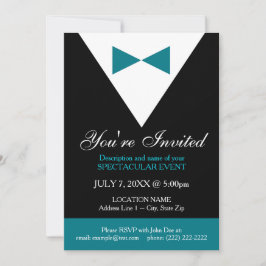 Convite Formal de Tuxedo Preto e Teal, Moderno