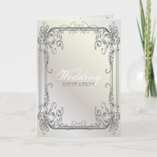 Convite Formal elegant swirls Pearl White vintage Wedding