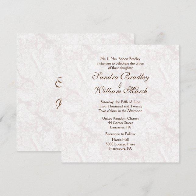 Convite Formal Granito Para Casamento (Frente/Verso)