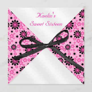 Convite Formal Rosa e Preto 5"x5" Quadrado