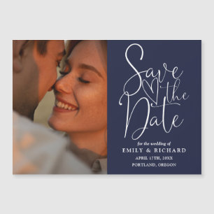 Convite Foto Azul Marinho Elegante Casamento Salvar a Data