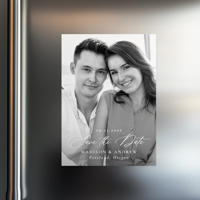 Convite Foto da caligrafia elegante moderna salva a data (Criador carregado)