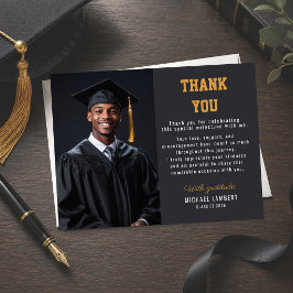 Convite Foto de Agradecimento de Graduação Moderno Preto e