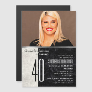 Convite Foto de Aniversário de 40 anos Preto e Branco