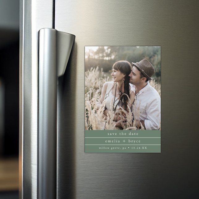 Convite Foto de Boho Sage Casamento Verde da EMELIA Salve  (EMELIA Photo Boho Sage Green Wedding Save the Date Magnetic Invitation)