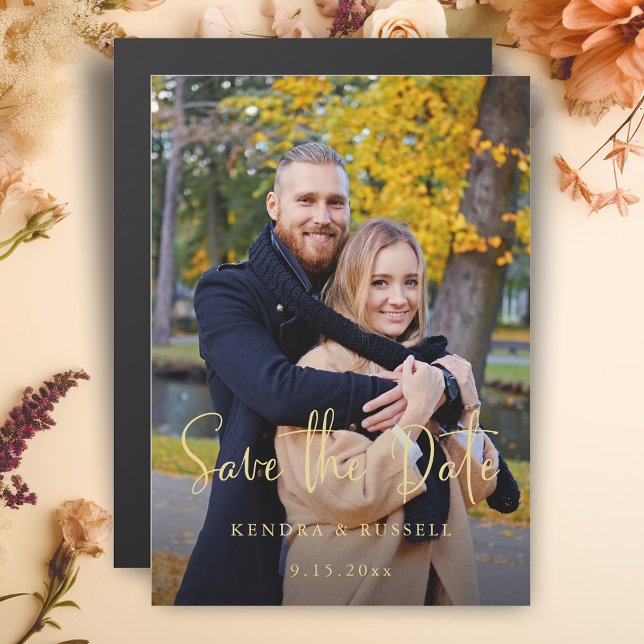 Convite Foto de caligrafia moderna Salvar a Data (Criador carregado)