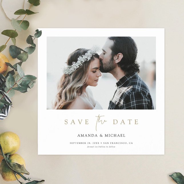 Convite Foto de casamento com tipografia Dourada moderna S (Criador carregado)