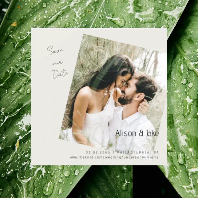 Convite Foto de Casamento Creme Salve nossa Data Quadrada (Criador carregado)
