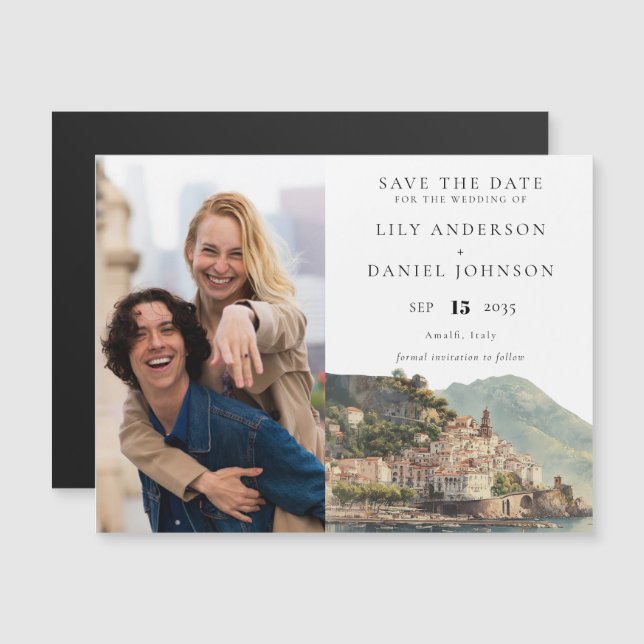 Convite Foto de Casamento em Amalfi Save the Date (Frente/Verso)