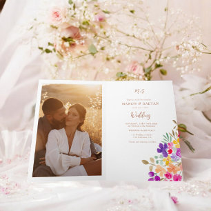 Convite Foto de Casamento Floral Pintado à Mão, tudo em um