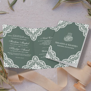 Convite Foto de casamento islâmico verde com renda branca