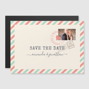 Convite Foto de casamento Vintage Airmail Save the Date