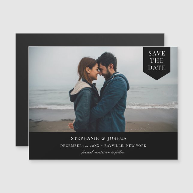 Convite Foto De Etiqueta Simples Salva A Data Preta (Frente/Verso)