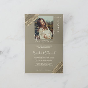 Convite Foto de Festa de Formatura Marrom Dourado Verde El