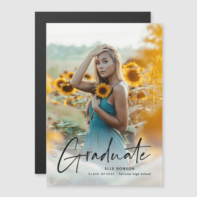 Convite Foto de Formatura de Graduado em Roteiro Moderno (Frente/Verso)