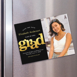 Convite Foto de Graduação Dourada Tipografia Preta Data de