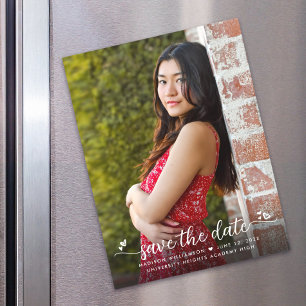 Convite Foto de Graduação Salvar Data Script Corações Mode