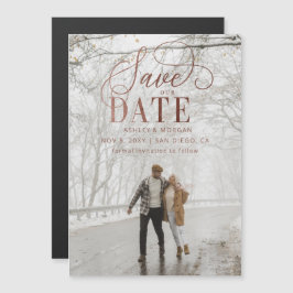 Convite Foto de Script Dourado do Rosa Rustic Salvar a Dat