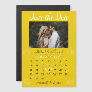 Convite Foto do calendário de casamento amarelo brilhante