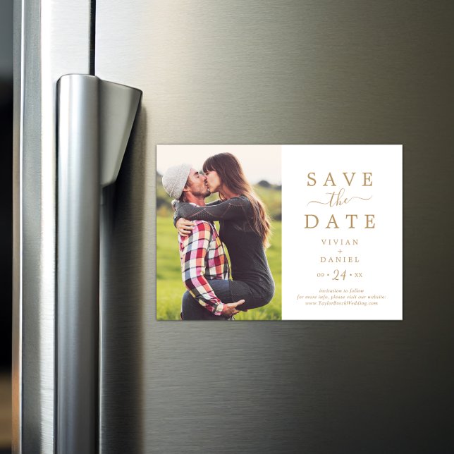 Convite Foto Dourada minimalista Salvar a data (Criador carregado)