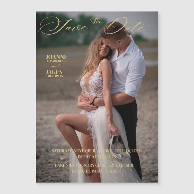 Convite Foto Elegante Dourada Salva A Data (Frente)