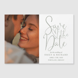 Convite Foto em Verde Sage Elegante Casamento Salvar a Dat