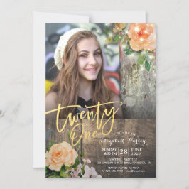 Convite Foto leve de Corda Floral de Madeira de aniversári