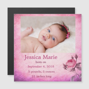 Convite Foto Magnet Baby Announing Baby Girl