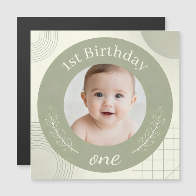 Convite Foto Personalizada Aniversário de 1 Ano - Ímã Pers (Frente/Verso)