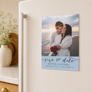 Convite Foto Personalizada Moderno Azul Empoeirado Simples